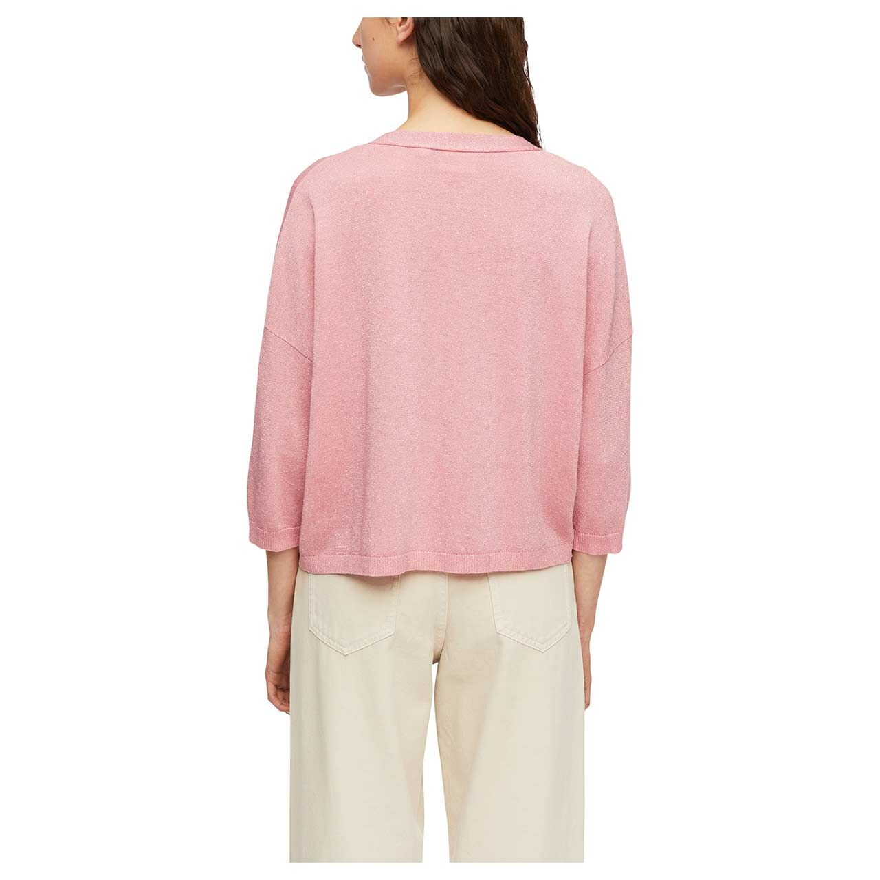 Damen 3/4 Arm Strickjacke Cardigan von Comma in Rosa, Rückansicht am Model