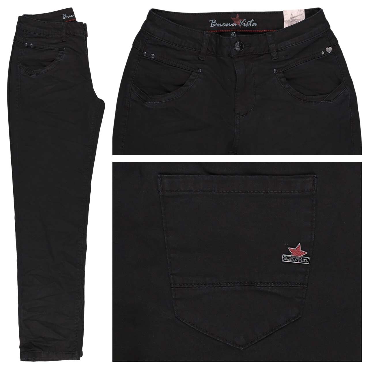 Buena Vista Anna C Straight Cropped Stretch Twill Ankle Baumwollhose black