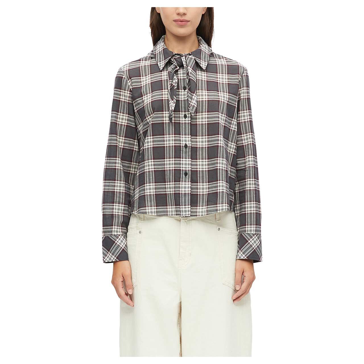 Damen Langarm Bluse von s.Oliver in Grau kariert, Vorderansicht am Model
