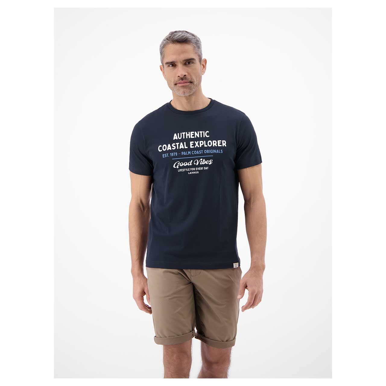 Herren T-Shirt von Lerros in Dunkelblau mit Print, Vorderansicht am Model