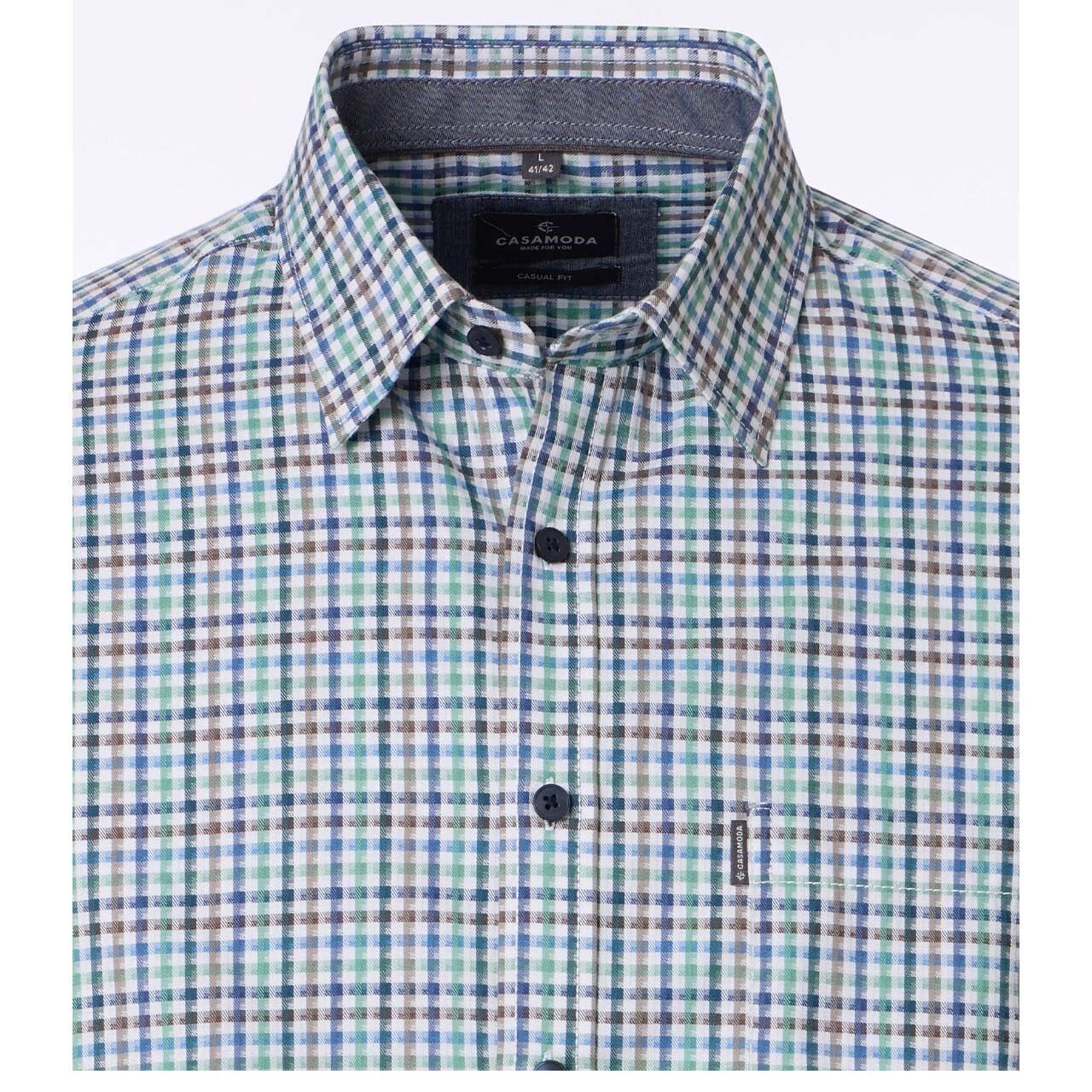 Herren Langarm Hemd von Casa Moda in Grün kariert, Detailansicht vorne