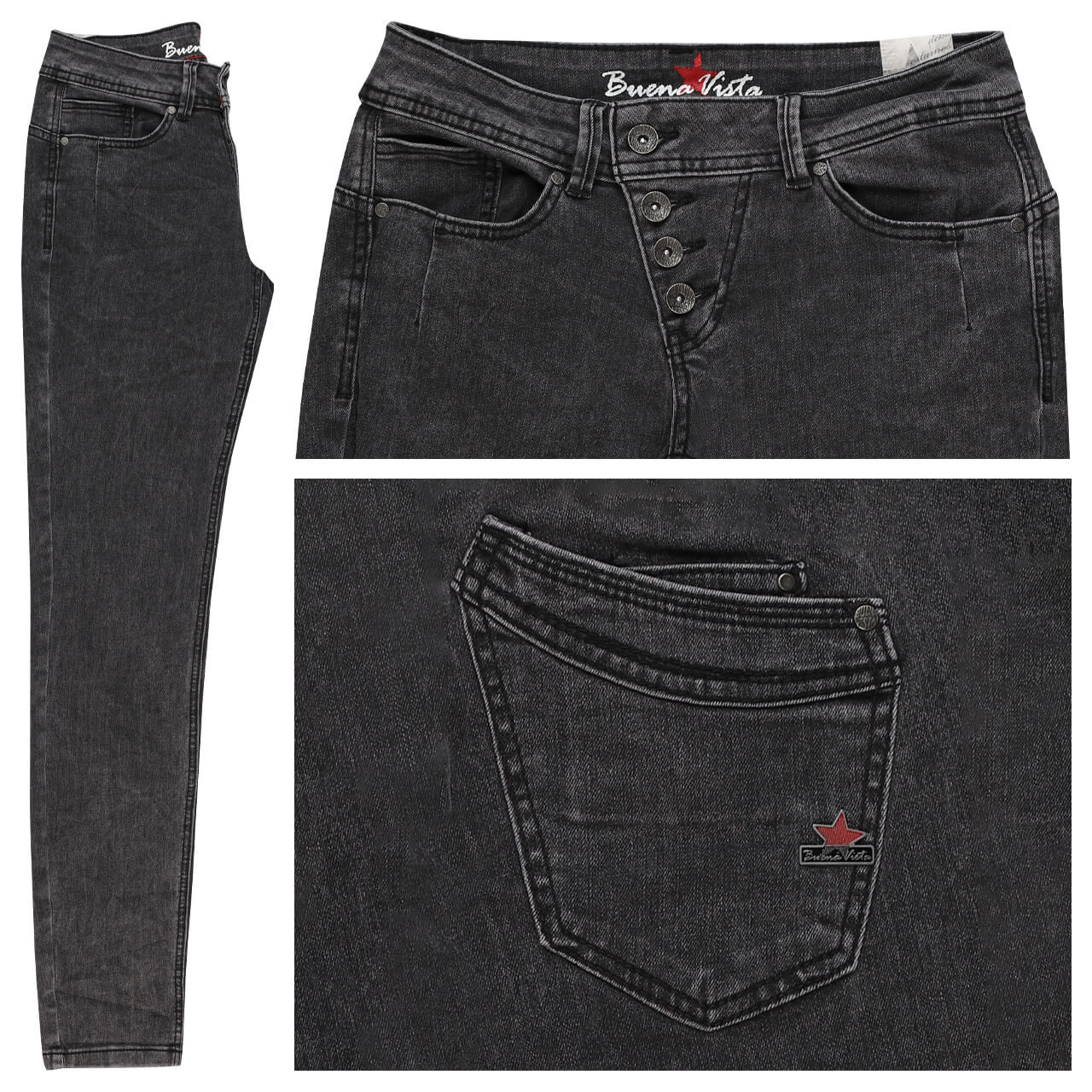 Buena Vista Malibu Stretch Denim Jeans dark black denim