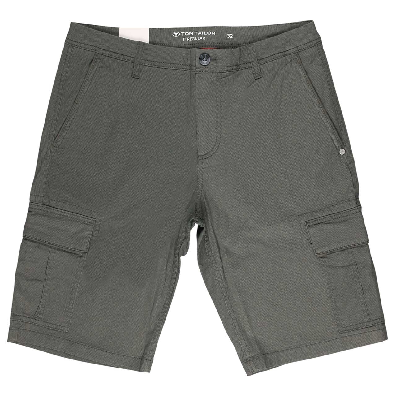 Stretch Herren Cargo Baumwoll Bermuda von Tom Tailor in Olivgrün mit Print, Vorderansicht