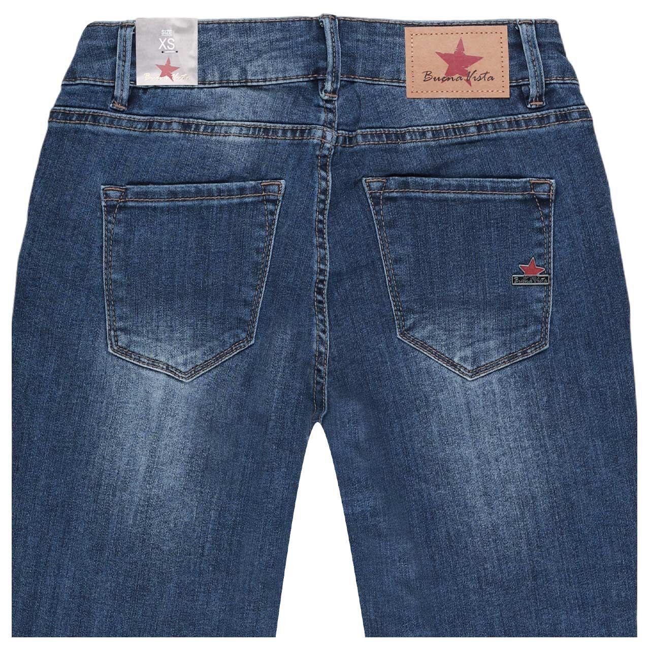 Damenjeans Italy V 7/8 Stretch Denim von Buena Vista in Blau angewaschen mit Used-Effekten, detaillierte Rückansicht