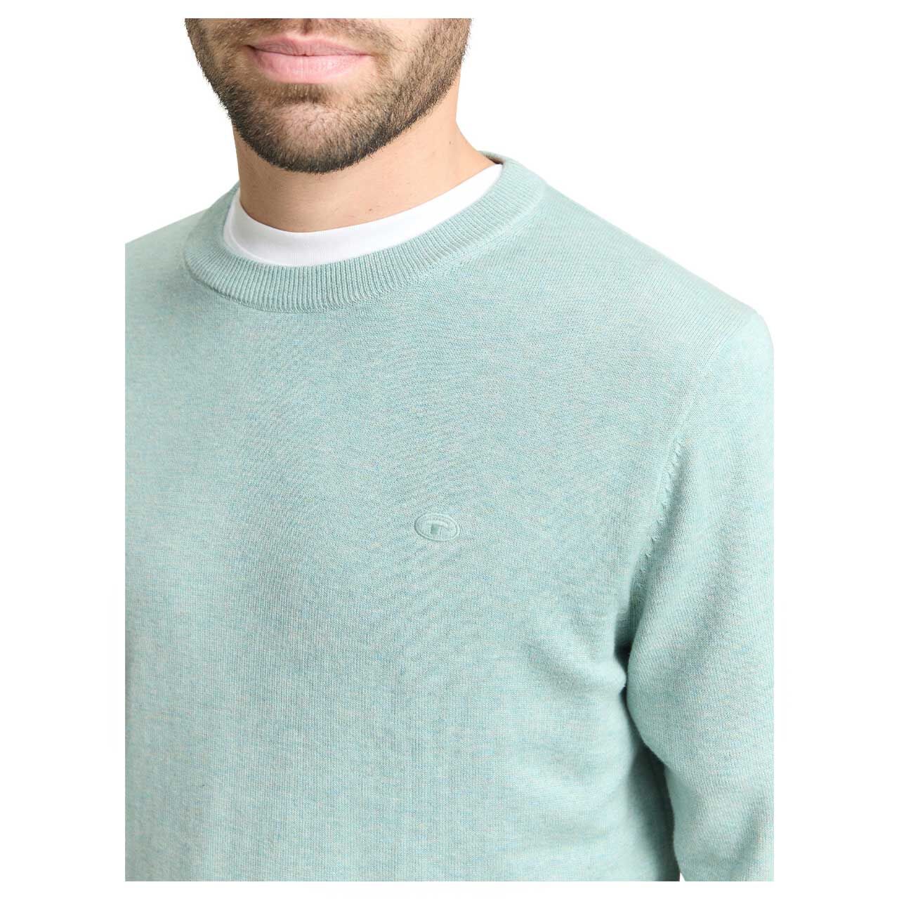 Herren Pullover Basic Crewneck Knit von Tom Tailor in Hellgrün meliert, Detailansicht vorne am Model