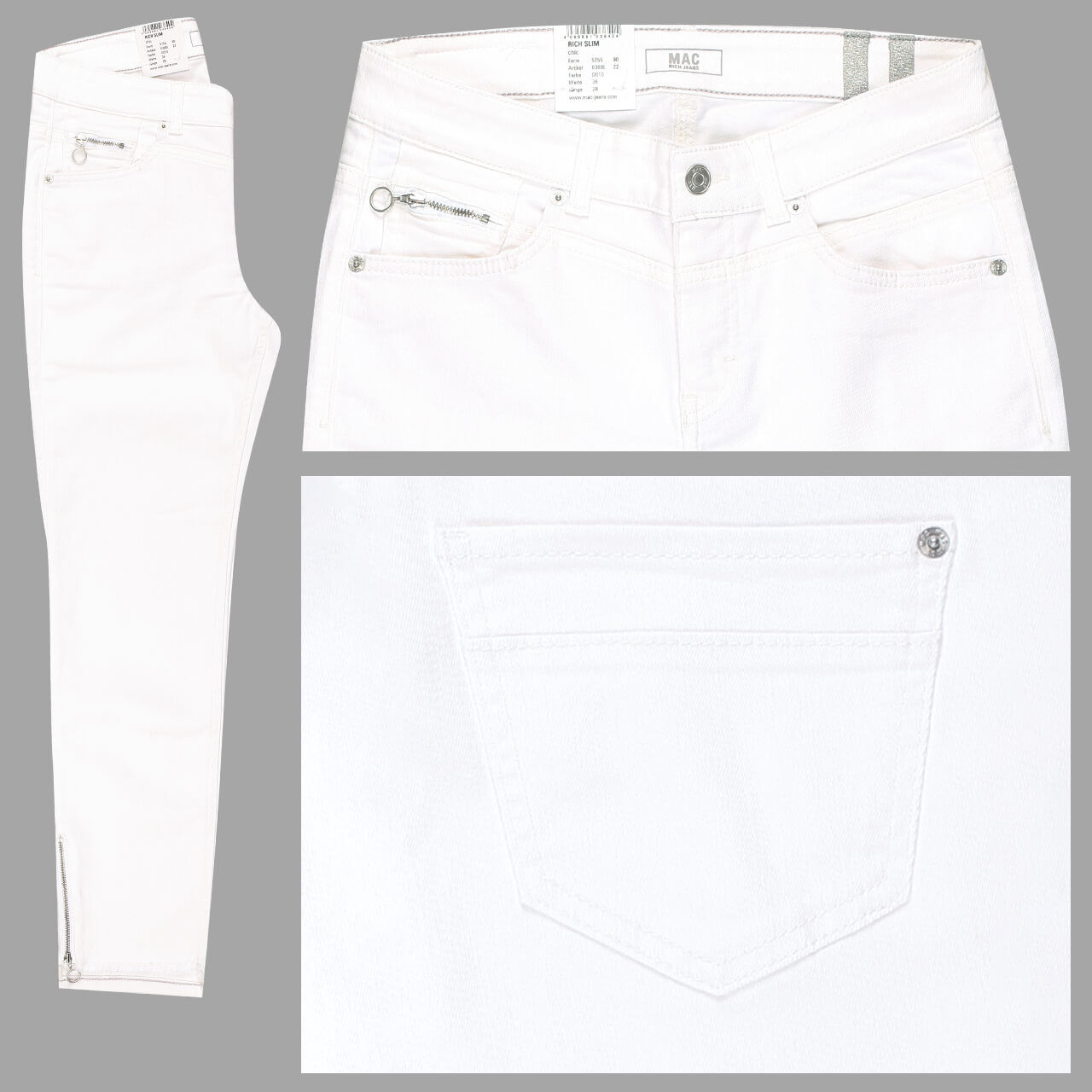 MAC Jeans Rich Slim 7/8 für Damen in Weiß, FarbNr.: D010