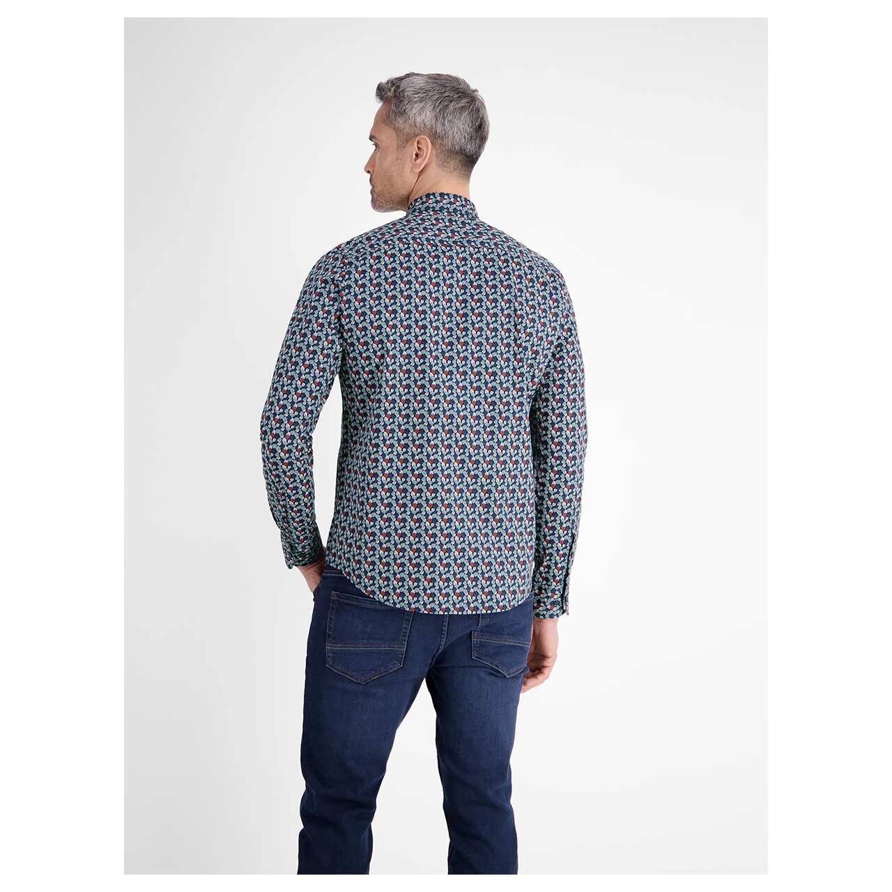 Herren Hemd von Lerros in Dunkelblau mit Print, Rückansicht mit Model