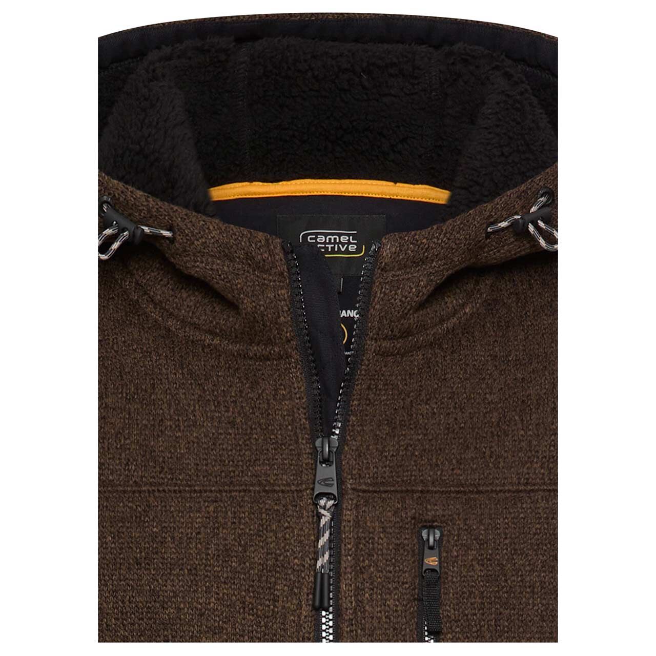 Herren Fleece Jacke von Camel active in Braun meliert, detaillierte Vorderansicht