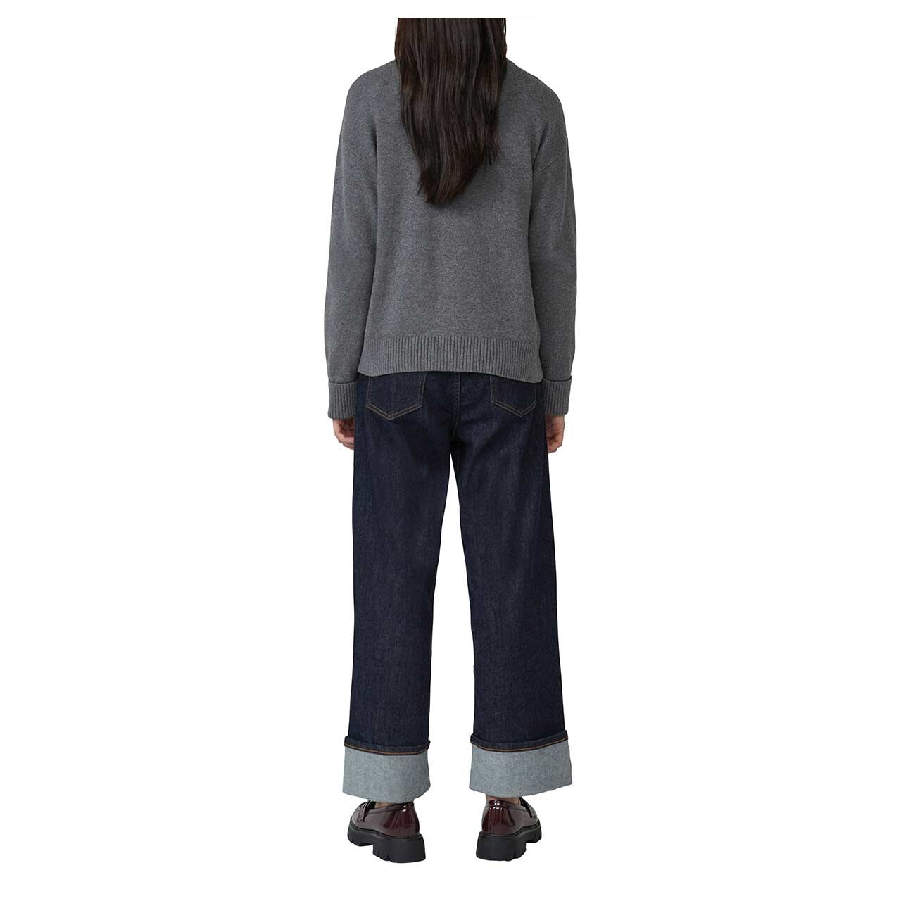 s.Oliver Damen Pullover in Dunkelgrau meliert, Rückansicht am Model