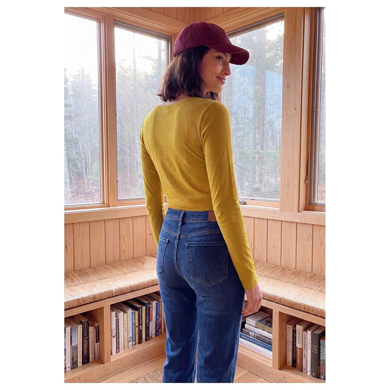 Damen Langarm Shirt Pia von Cecil in Goldgelb, Rückansicht am Model