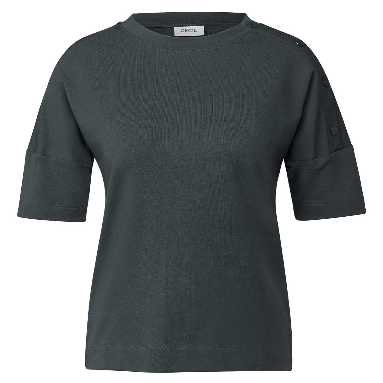 Cecil Damen T-Shirt Solid with Buttons slate khaki