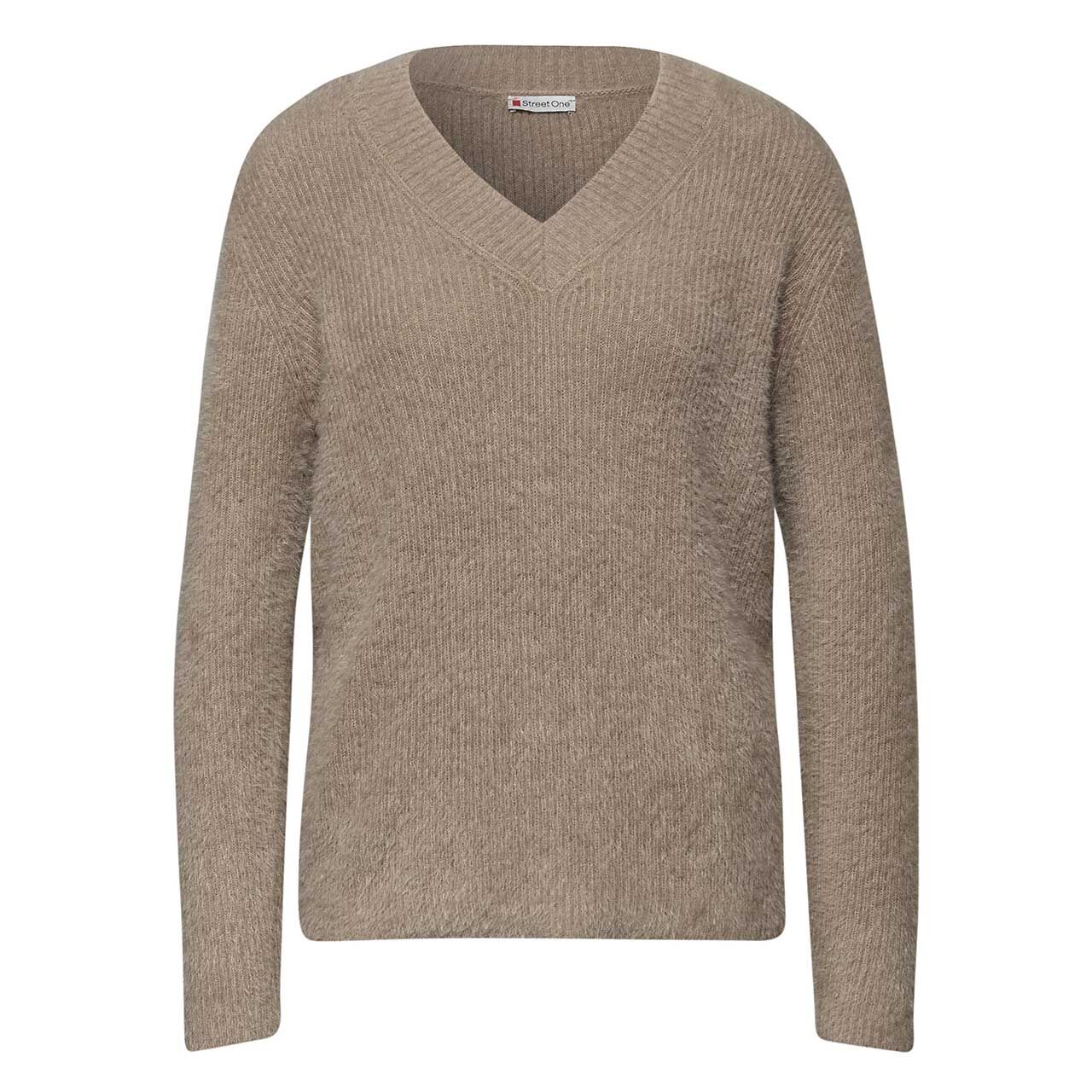 Street One Damen Pullover Fluffy V-Neck mocha glow