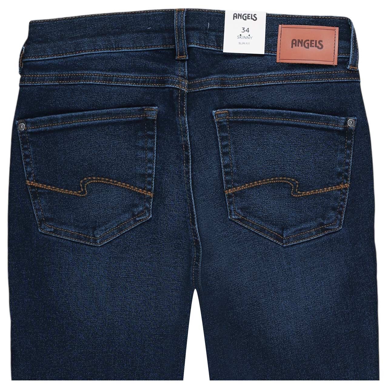 Damenjeans Skinny von Angels in Dunkelblau angewaschen, detaillierte Rückansicht