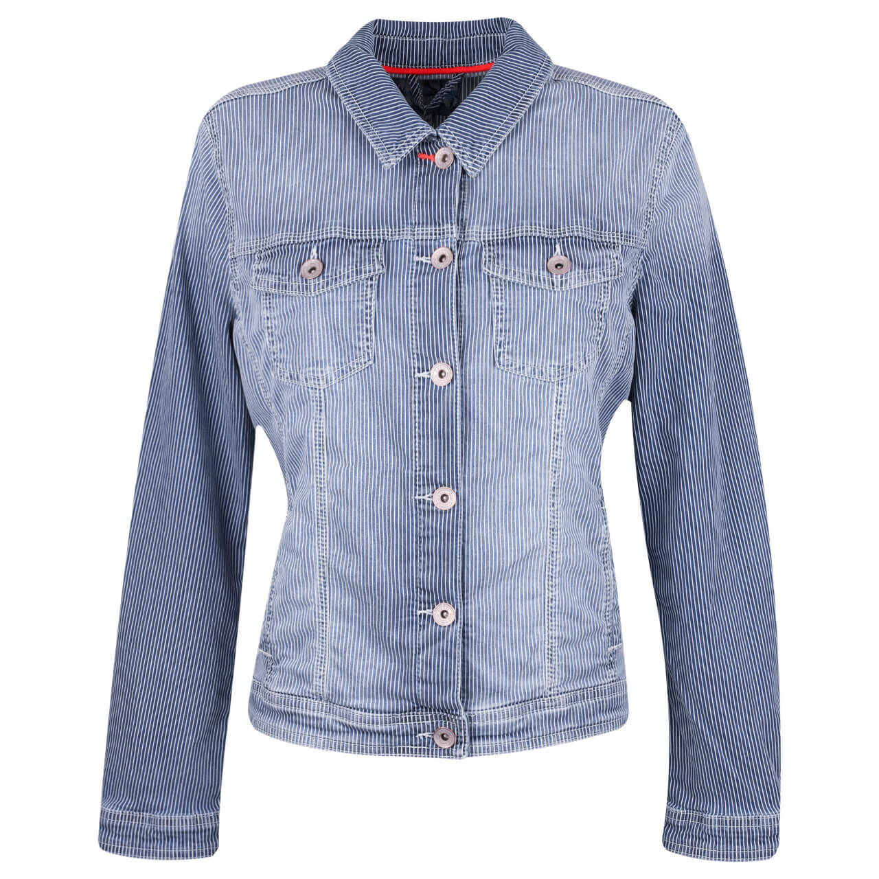 Cecil Damen Jeansjacke Kurz, Mit Nadelstreifen – Lässiger Hemdkragen, Knopfleiste & Brusttaschen