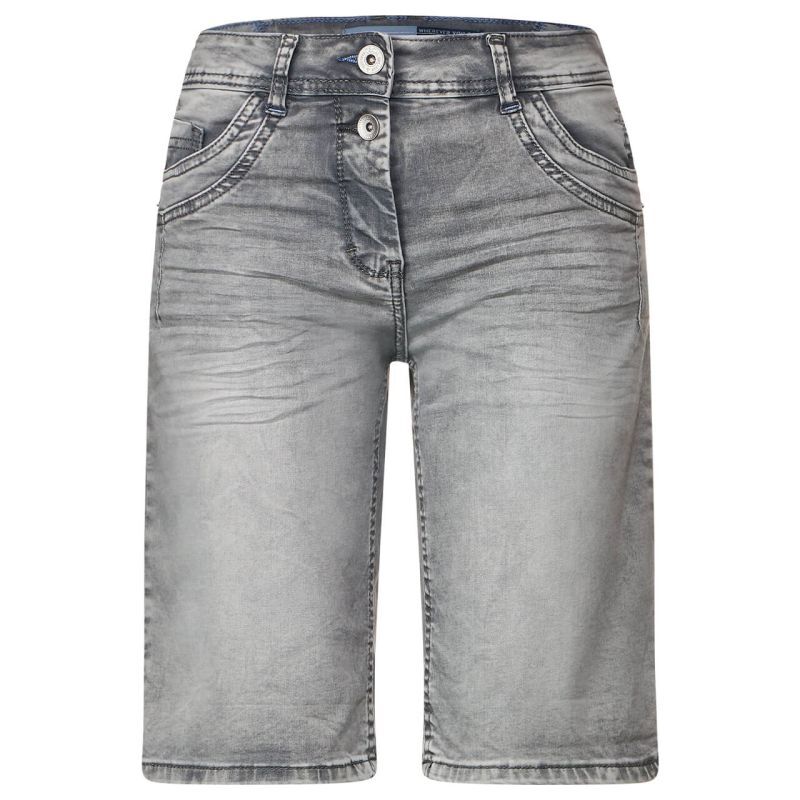 Cecil Damen Jeans Shorts – Lässige Mid-Waist Shorts Mit Farbigem Band & Dekorativen Nähten