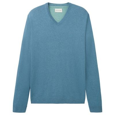 TOM TAILOR Herren Pullover V-Ausschnitt - Basic Langarm Mit Kontrastbesatz